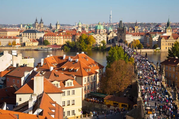 Prague Ville Avec Pont Charles Vieille Ville Dans Lumière Soir — Photo