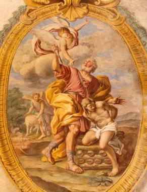 ACIREALE, ITALY - 11 Nisan 2018: The fresco The Sacrifice of Isaac in Duomo - cattedrale di Maria Santissima Annunziata by Pietro Paolo Vasta (1736 - 1739)).