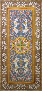 TAORMINA, ITALY - 9 Nisan 2018: Salvatore Gregorietti 'nin Giardini Naxos tren istasyonunun tavan freskleri).