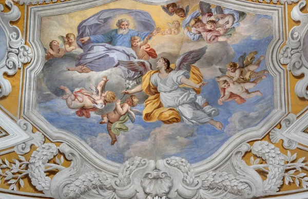 Acireale イタリア エイプリル11 2018 ピエトロ パオロ ヴァスタによる教会Chiesa San Camilloの天使ガブリエルの天井のフレスコ画 1745 — ストック写真