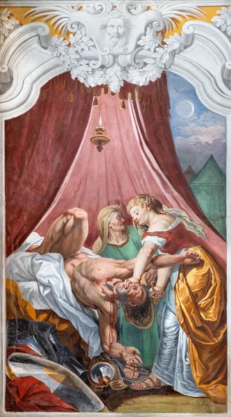 Acireale Italia Abril 2018 Fresco Judith Decapitando Holofernes Iglesia Chiesa —  Fotos de Stock