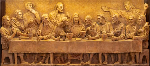 Taormina Italy April 2018 Terracotta Relief Last Supper Duomo San — 图库照片