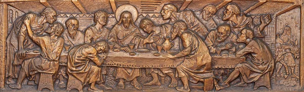 Taormina Italy April 2018 Bronze Relief Last Supper Church Chiesa — Stock Photo, Image