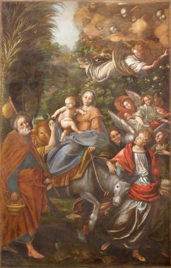 COMO, İtalya - 8 Mayıs 2015: Gaudenzio Ferrari (1480 - 1546) tarafından Duomo 'da Mısır' a yapılan resim uçuşu).