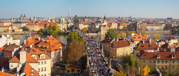 Prague Panorama City Charles Bridge Old Town Evening Light — Stock Photo, Image