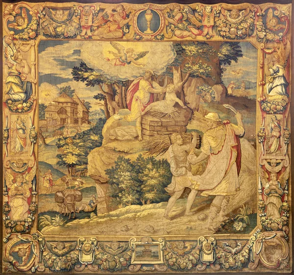 Como Italie Mai 2015 Tapisserie Sacrifice Isaac Dans Cathédrale Duomo — Photo