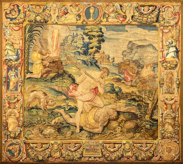 Como Italy May 2015 Tapestry Killing Abel Cathedral Duomo Conmo — Stock Photo, Image