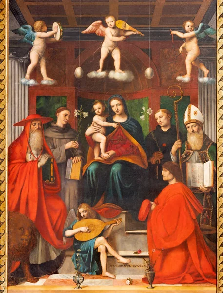 Como Włochy Maj 2015 Obraz Madonny Wśród Świętych Sacra Conversazione — Zdjęcie stockowe