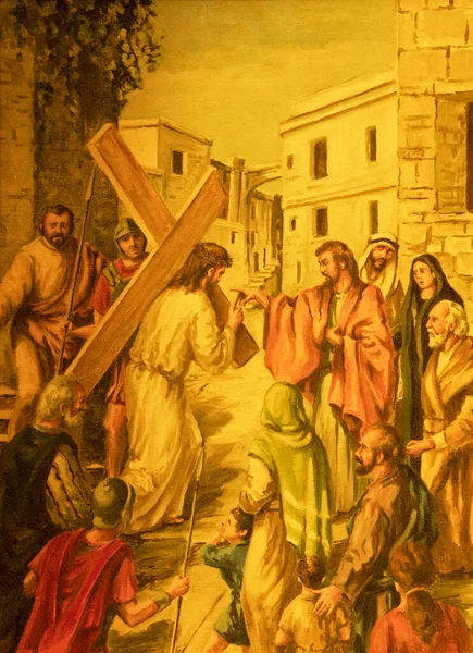 Acireale Italia Abril 2018 Pintura Jesús Con Cruz Basílica Colegiata — Foto de Stock