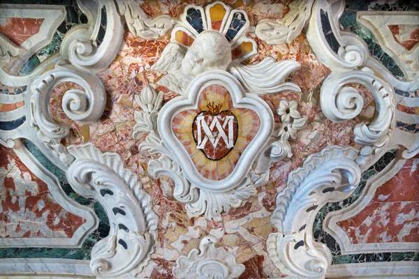 Taormina Italy April 2018 Detail Marble Baroque Altar Marianic Initials — Stock Photo, Image