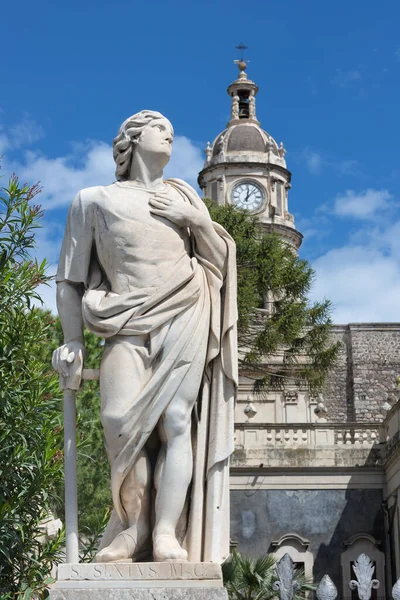 Catania Italy April 2018 Statue Sextus Sixtus Front Basilica Sant — Stock Photo, Image
