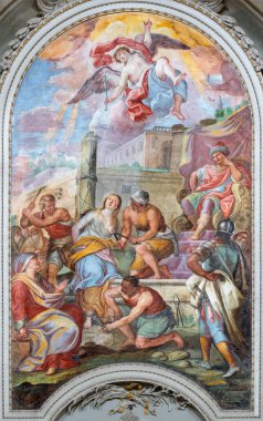 CATANIA, İtalya - 7 Nisan 2018: Giovanni Tuccari 'nin Chiesa di San Benedetto Kilisesi' ndeki Aziz Agata Şehitliği freski (1667-1743)).