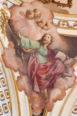 CATANIA, ITALY - 7 Nisan 2018: Barok kilisesi Chiesa di San Placido 'da Evangelist Aziz John' un freski G. B. Piparo (18..)
