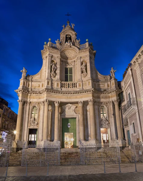 Catania Barokke Gevel Van Kerk Basiliek Collegiata Schemering — Stockfoto