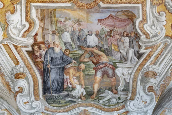 Catania Italia Aprilie 2018 Fresca Seifului Din Viata Sfantului Benedict — Fotografie, imagine de stoc