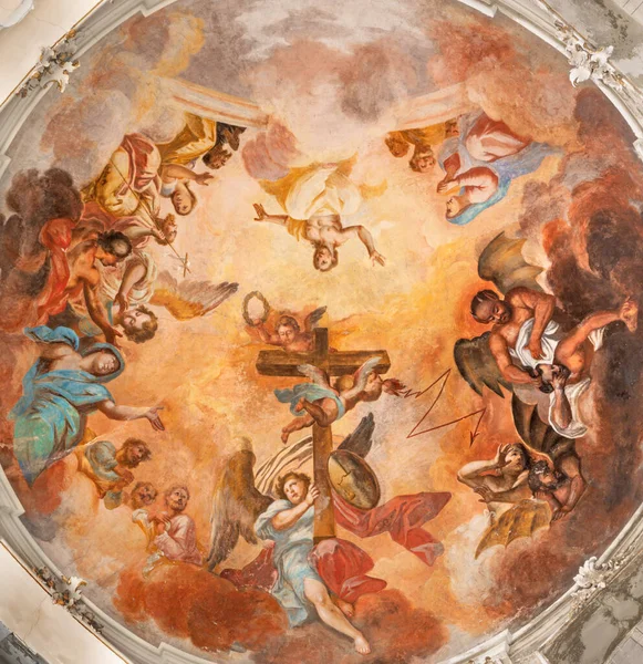 Catania Italy April 2018 Fresco Exaltation Holy Cross Cupola Church — Stock Photo, Image