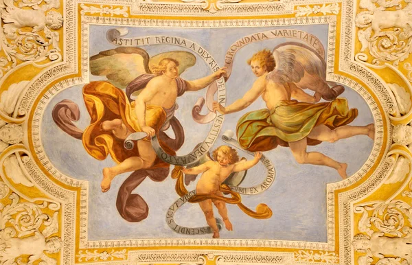 Ossuccio Italy May 2015 Baroque Fresco Angels Mariological Inscriptions Church — Stock Photo, Image