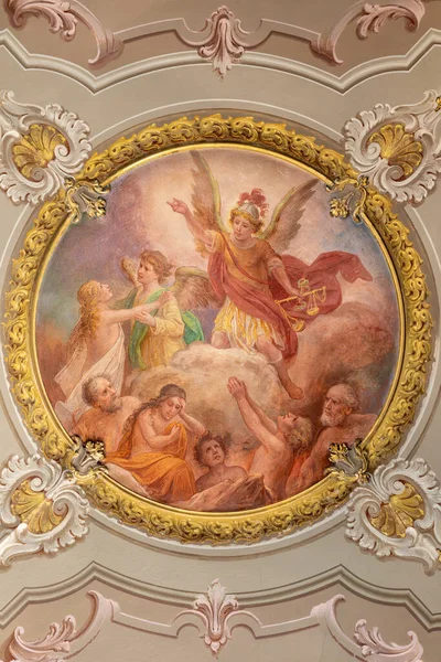 Menaggio Italia Maggio 2015 Affresco Neobarocco Giudizio Universale Chiesa Santo — Foto Stock