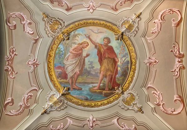 Menaggio Italia Mayo 2015 Fresco Neobaroque Del Bautismo Jesús Iglesia — Foto de Stock