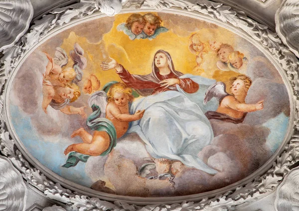 Como Italy May 2015 Baroque Fresco Assumption Virgin Mary Side – stockfoto