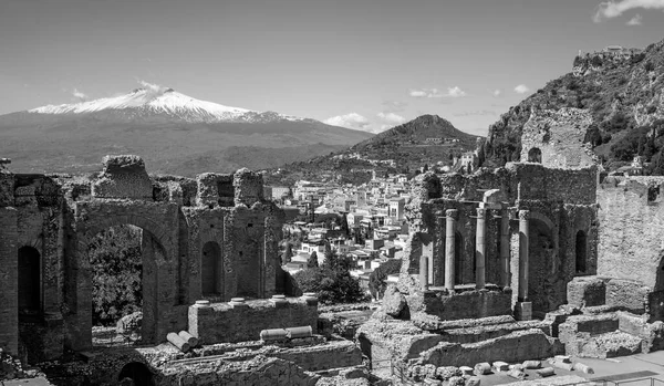 Taormina Greek Theatre Etna Volcano City — Stock Photo, Image