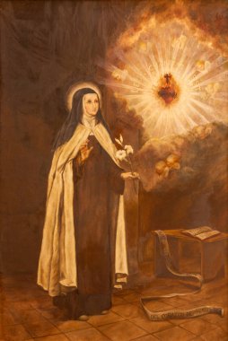 PALMA de MALLORCA, İSPA - 29 Ocak 2019: Santa Maria Magdalena Kilisesi 'nde Avila' lı Aziz Teresa 'nın tablosu
