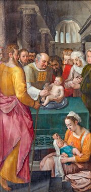 LONDON, GREAT BRITAIN - 13 Eylül 2017: Flaman ressam Frans Floris 'in (1517-1570) Brompton Oratory kilisesinde İsa' nın Sünneti (Meryem 'in Kusursuz Kalbi) tablosu).