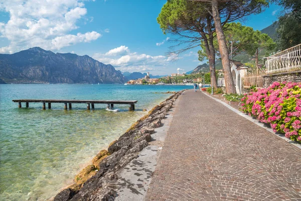 Malcesine Promenade Lago Garda Lake Town Castle Background — Stock Photo, Image