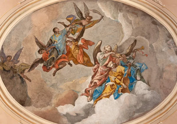 Malcesine Olaszország Június 2019 Mennyezet Freskó Apoteózis Szent István Templomban — Stock Fotó
