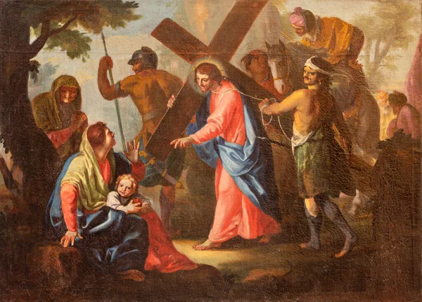 Malcesina Italia Junio 2019 Pintura Jesús Encuentra Con Las Mujeres — Foto de Stock