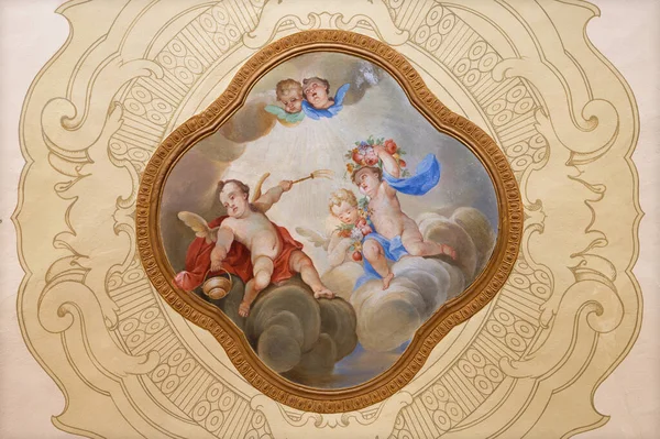 Menaggio Italy May 2015 Neobaroque Fresco Angels Holy Water Church — Stock Photo, Image