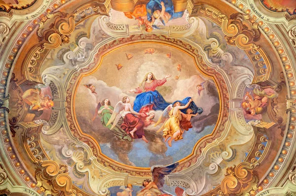 Como Italy May 2015 Ceiling Fresco Assumption Virgin Mary Church — стокове фото