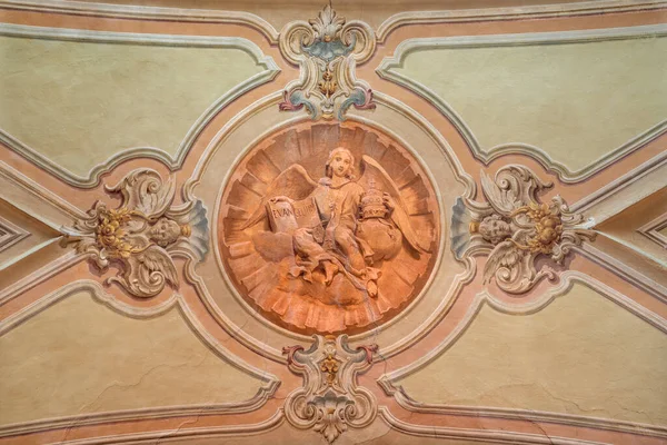 Belagio Italy May 2015 Symbolic Ceiling Fresco Angel Papal Tiara — 图库照片