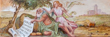TAORMINA, İtalya - 9 Nisan 2018 Peygamber Elijah Church Chiesa di San Guseppe 'nin freski.