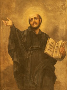 CATANIA, İtalya - 7 Nisan 2018: Chiesa di San Domenico kilisesindeki Aziz Ignace tablosu T. Pignatelli (1926)). .