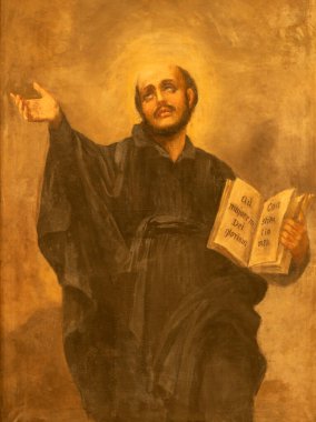 CATANIA, ITALY - APRIL 7, 2018: The painting of St. Ignace in church  Chiesa di San Domenico by T. Pignatelli (1926). . clipart