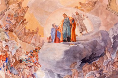 BRESCIA, ITALY - 22 Mayıs 2016: Vittorio Trainini 'nin Chiesa di Christo Re kilisesinde Son Hüküm freski (1936))