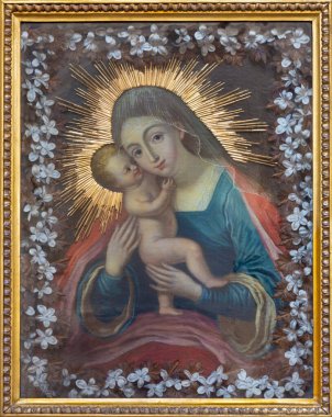 PRAG, CZECH REPUBLIC - 12 Ekim 2018: Madonna 'nın kilise kostel Svatho Tomase' deki barok resmi.