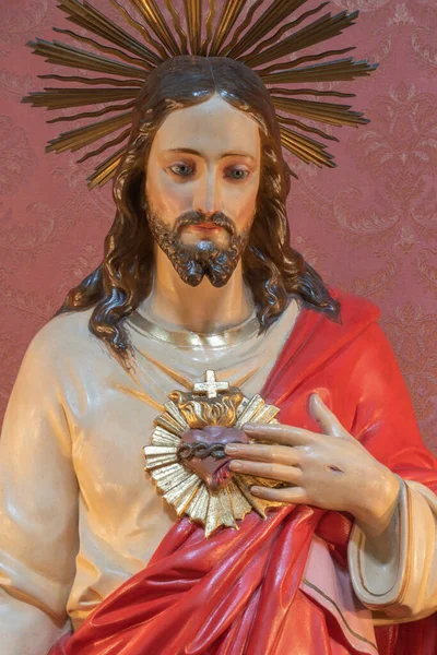 Catania Italy April 2018 Carved Statue Heart Jesus Church Chiesa — 图库照片