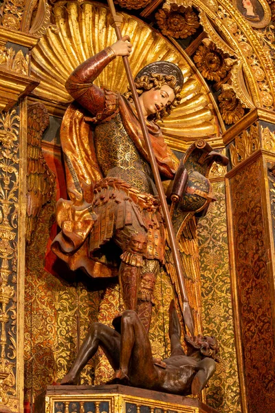 Zaragoza Spain March 2018 Polychome Carved Renaissance Satatue Michael Archangel — 图库照片