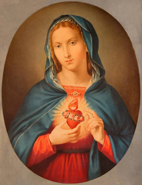 Brescia イタリア 5月22 2016 の終わりからオリベトのキエーザ ピエトロで聖母マリアの心の古い印刷された画像19 未知の芸術家によって — ストック写真