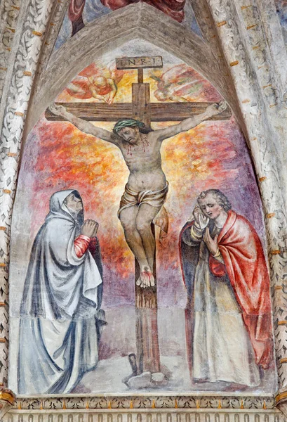 Brescia Italy May 2016 Fresken Med Korsfestelsens Sentrale Motiv Hovedapsiden – stockfoto