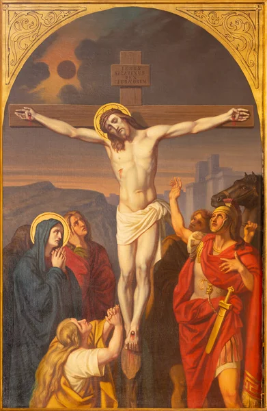 Prague Czech Republic October 2018 Painting Crucifixion Church Bazilika Svatho — Stock Photo, Image