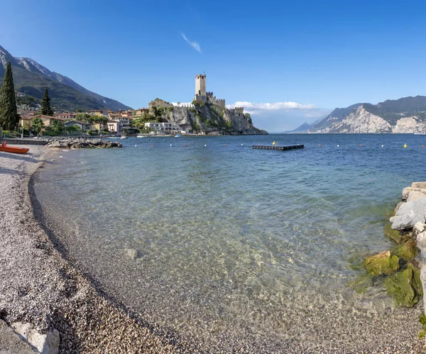 Malcesine Beach Lago Garda Lake Town Castle Background — Stock Photo, Image