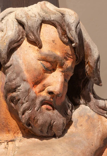 Banska Stiavnica Slovakia February 2015 Face Detail Carved Statue Impenitent — Stock Photo, Image