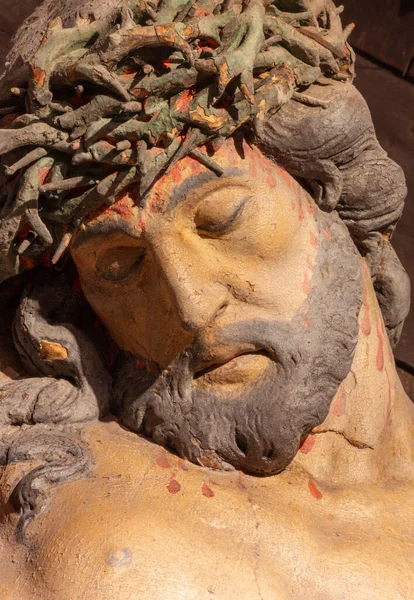 Banska Stiavnica Eslováquia Fevereiro 2015 Detalhe Estátua Esculpida Cristo Cruz — Fotografia de Stock
