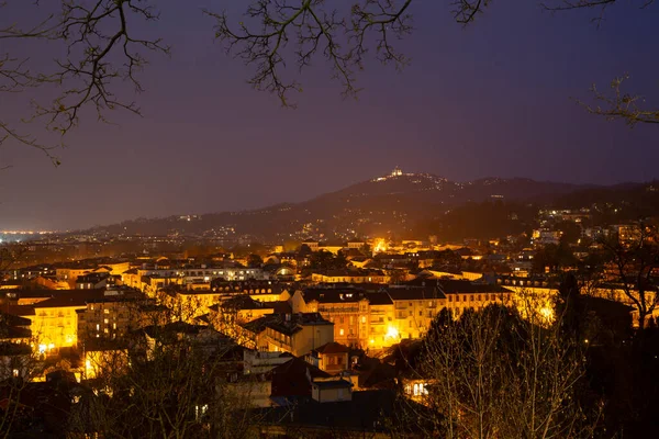 Turin Horizon Ville Avec Basilique Suprega Sur Colline Crépuscule — Photo