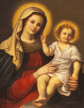 PARMA, ITALY - 17 Nisan 2018: 17. sentin ilk yarısından itibaren Parma Okulu 'nun ustası tarafından Chiesa di Santa Lucia kilisesindeki Madonna' nın ayrıntıları..