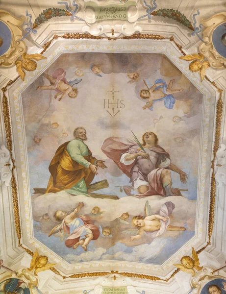 Como Italy May 2015 Ceiling Fresco Andrew Maurice Church Chiesa — 图库照片