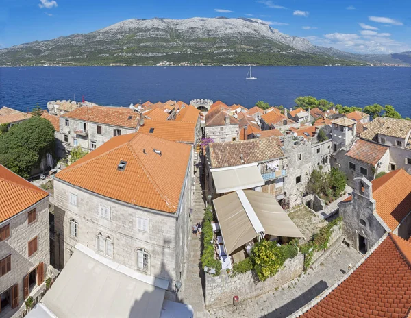 Croácia Cidade Velha Korcula Torre Igreja Com Casa Nascida Marco — Fotografia de Stock